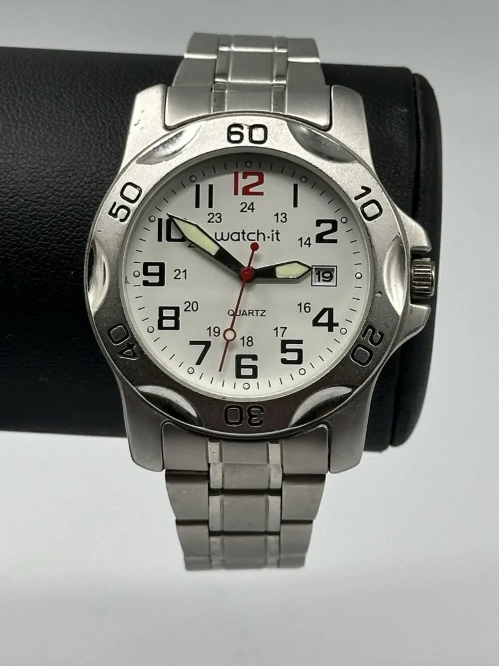 Watch-It Men’s Watch Silver Tone White Dial Date Window New Battery 8
